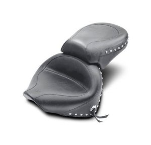 Yamaha V-Star 1100 Custom Two-Piece Motorcycle Seat - Mustang Motorcycle - Wide Touring with Studs - Black - `99-`11